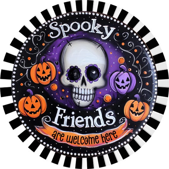 Skull Halloween Sign: Spooky Pumpkin Decor, Gothic Wreath Door Accent