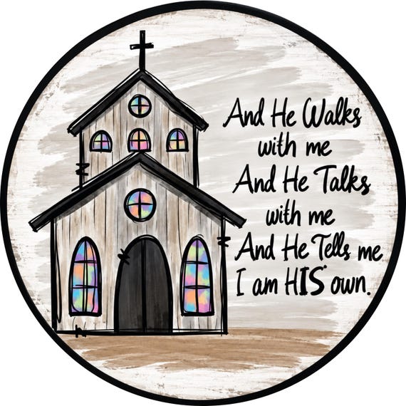 Christian Wreath Sign, And He Walks With Me, Religious Door Decor, Faith Gift, Christian Sign