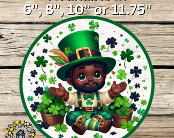 St. Patrick&#39;s Day | African American Leprechaun Wreath Sign | Shamrock Wreath Sign | Lemon Wreaths Decor
