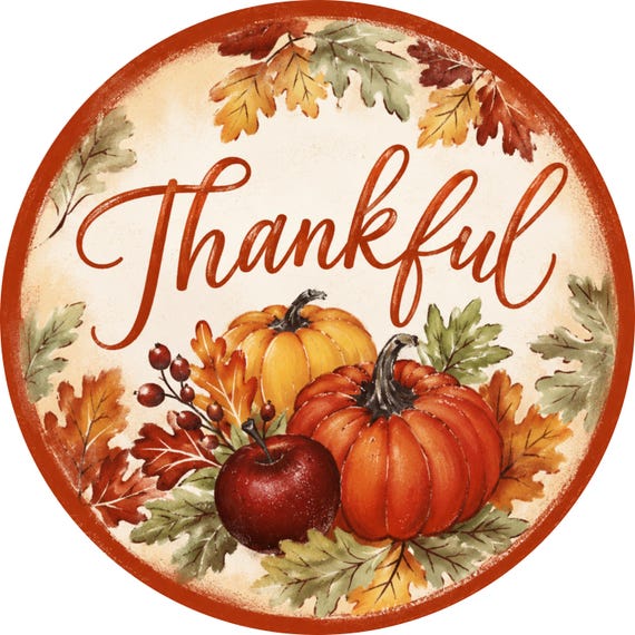 Thankful Fall Sign: Pumpkin Decor, Autumn Wreath Attachment, Fall Door Hanger, Rustic Wreath Sign