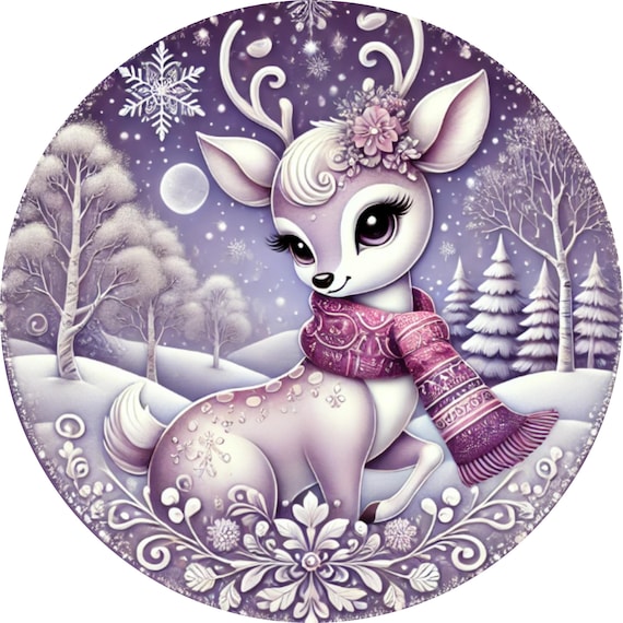 Enchanted Purple Reindeer Sign: Winter Wreath Sign, Whimsical Holiday Decor