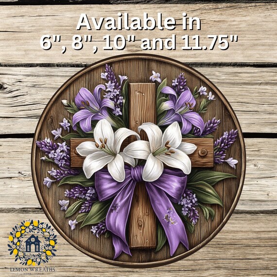 Easter Cross Wreath Sign: Lilies & Lavender Door Decor