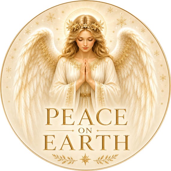 Peace On Earth Angel Sign, Christian Christmas Wreath Sign, Religious Holiday Door Hanger, Heavenly Christmas Sign