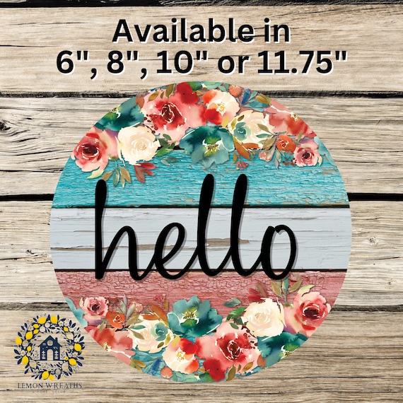 Floral Hello Wreath Sign: Rustic Wood Door Hanger, Farmhouse Porch Decor