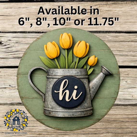 Farmhouse Watering Can Wreath Sign: Tulip Door Hanger, Spring Decor