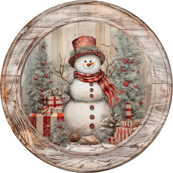 Rustic Snowman Sign: Winter Christmas Door Hanger, Farmhouse Holiday Decor