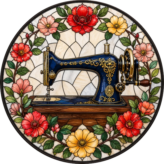Sewing Machine Sign: Faux Stained Glass Quilter Door Hanger Decor