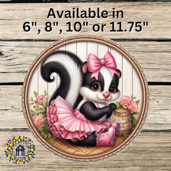 Baby Skunk Wreath Sign: Pink Tutu Woodland Door Hanger, Whimsical Nursery Animal Decor
