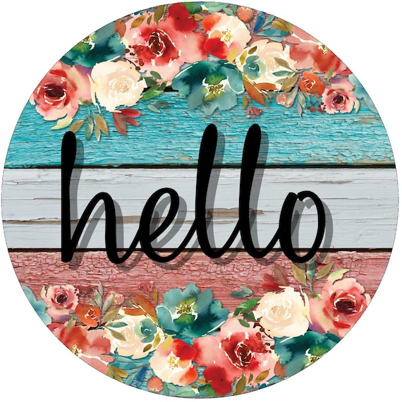 Hello Floral Wreath Sign, Rustic Welcome Sign, Farmhouse Door Hanger, Shabby Chic Floral Decor, Spring Sign