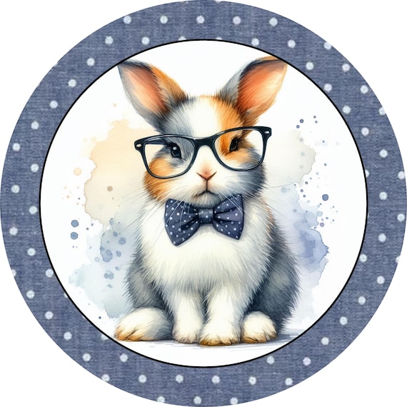 Nerdy Bunny Wreath Sign: Spring Rabbit Door Hanger, Polka Dot Round Attachment