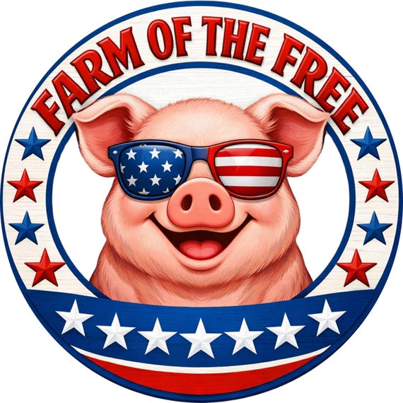 Farm of the Free Pig Sign: Patriotic Farmhouse Door Hanger, Americana Wreath Attachment