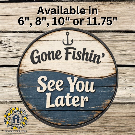 Gone Fishin’ Wreath Sign: Lake Cabin Door Hanger, Rustic Fishing Decor