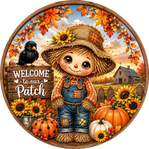 Welcome To Our Patch Sign: Scarecrow Decor, Pumpkin Patch, Fall Wreath Attachment, Rustic Decor