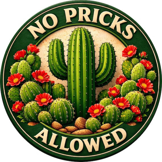 Funny Cactus Sign: No Pricks Allowed Door Hanger, Sarcastic Wreath Sign