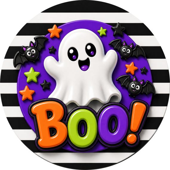 Ghost Halloween Sign: Cute Boo Decor, Whimsical Spooky Wreath Accent