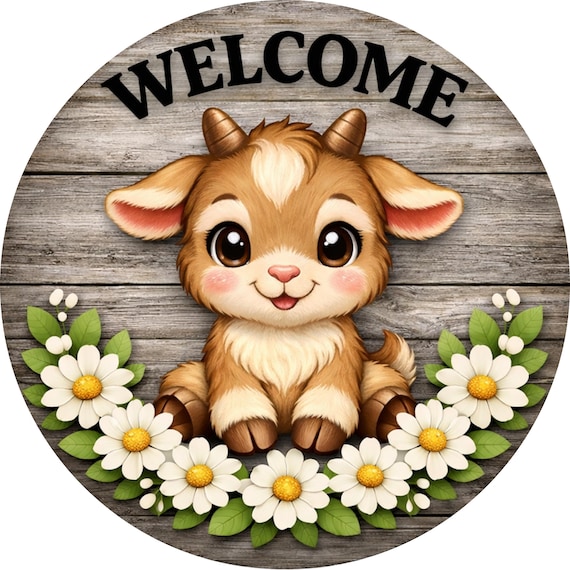 Welcome Goat Sign: Baby Goat Door Hanger, Farm Animal Decor
