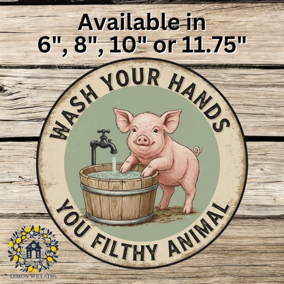 Wash Your Hands Pig Sign, Rustic Farmhouse Bathroom Wall Art