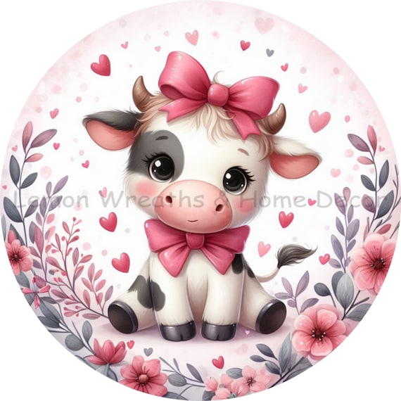 Valentine's Day Baby Cow Wreath Sign: Farmhouse Heart Decor