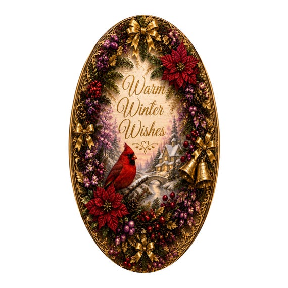 Warm Winter Wishes Sign, Cardinal Wreath Sign, Elegant Christmas Decor, Red Cardinal Wreath Attachment