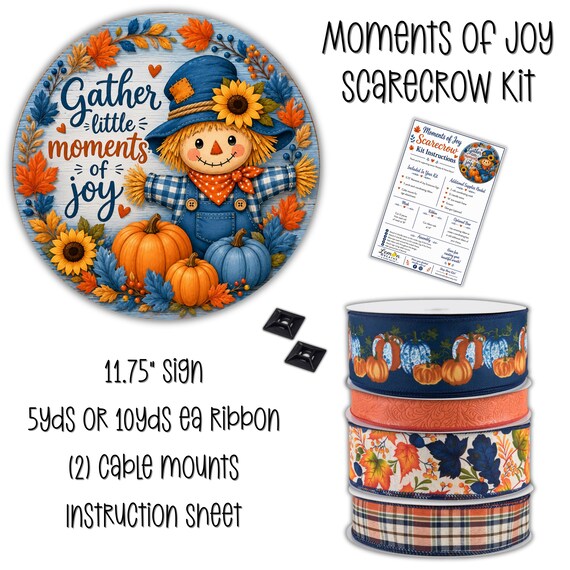 Moments of Joy Wreath Kit: Scarecrow Sign, Fall Door Decor, Pumpkin Wreath