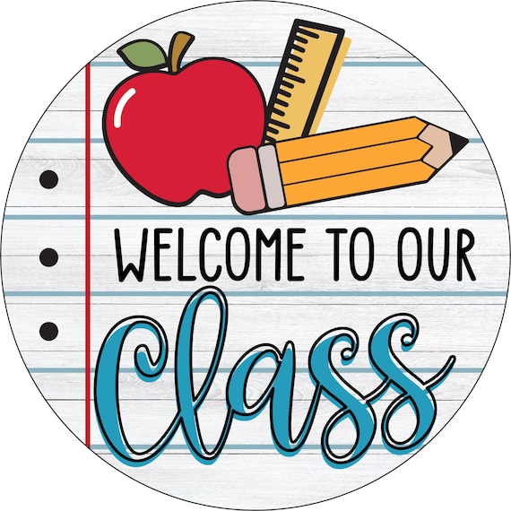 Welcome to Our Class Wreath Sign: Apple Pencil School Decor, Teacher Classroom Door Sign