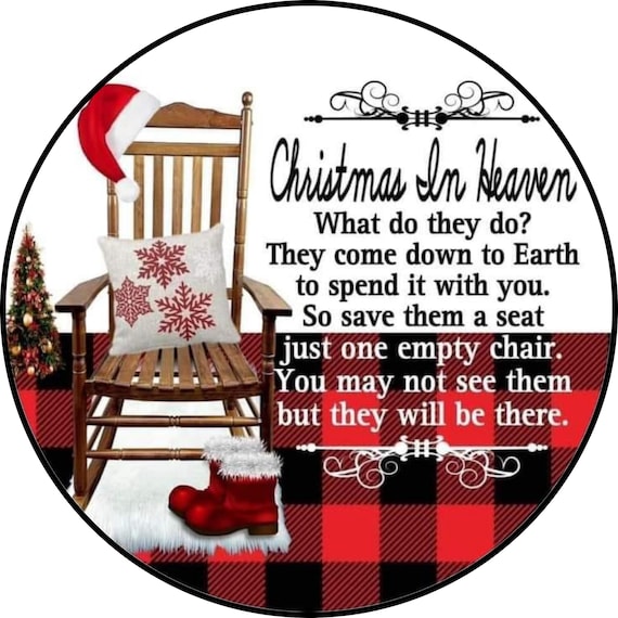 Christmas in Heaven Chair Sign: Memorial Decor, Buffalo Plaid Wreath Accent