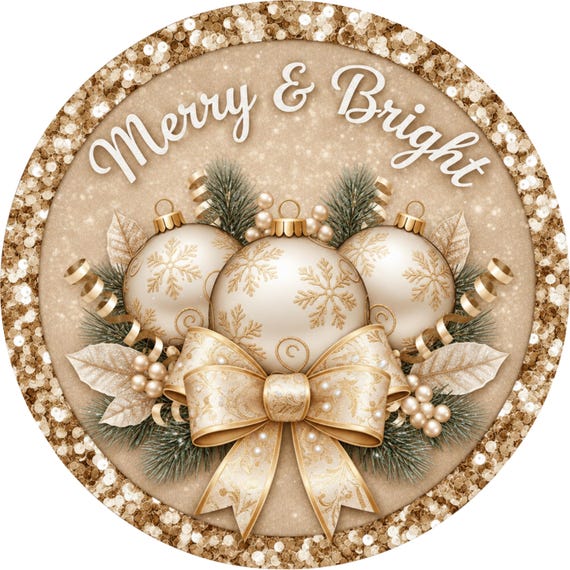 Merry and Bright Wreath Sign, Christmas sign, Round Metal Sign, Holiday decor, Christmas Decor, Sublimation Sign