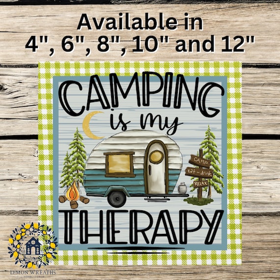 Retro Camper Wreath Sign: Camping Is My Therapy Door Decor