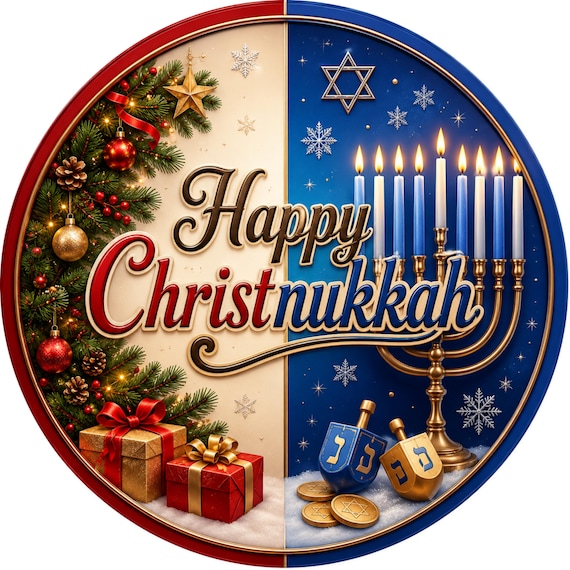 Happy Christnukkah Sign, Hanukkah Decor, Holiday Wreath Sign, Christmas Sign, Holiday Door Hanger