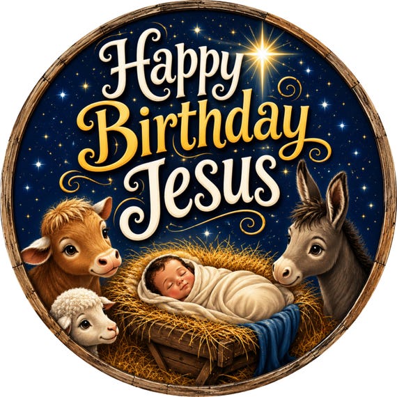 Happy Birthday Jesus Sign: Christmas Wreath Sign, Nativity Door Hanger, Religious Sign, Christian Sign