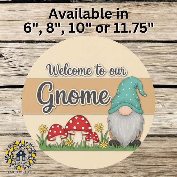 Welcome Gnome Wreath Sign: Mushroom Cottage Door Hanger, Whimsical Garden Porch Decor