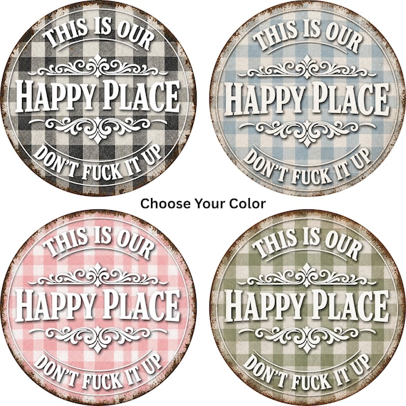 Funny Happy Place Sign: Farmhouse Gingham Sarcastic Home Decor, Don't Fuck It Up
