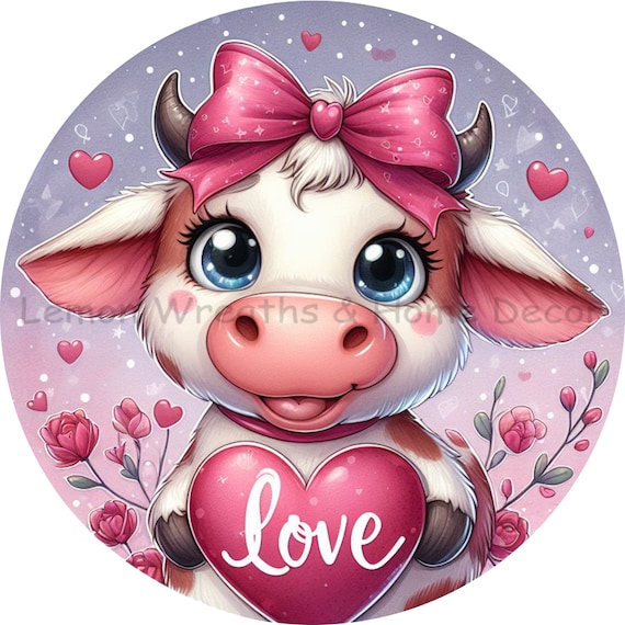Valentine Cow Wreath Sign: Farmhouse Love Decor
