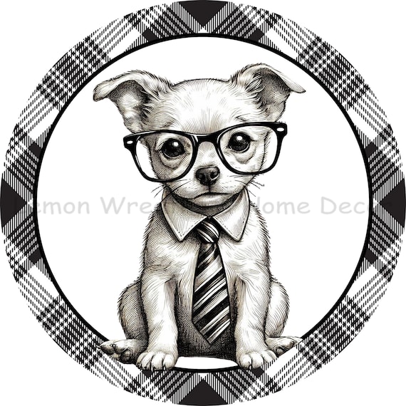Chihuahua Metal Wreath Sign: Dog Wearing Glasses