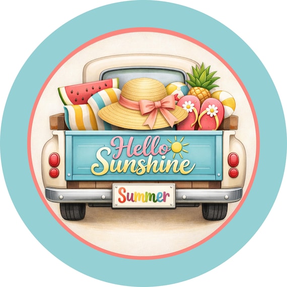 Hello Sunshine Sign: Summer Truck Door Hanger Beach Decor