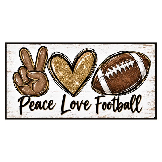 Peace Love Football Sign, Brown Gold Sports Decor, Football Wreath Center, Game Day Player Gift