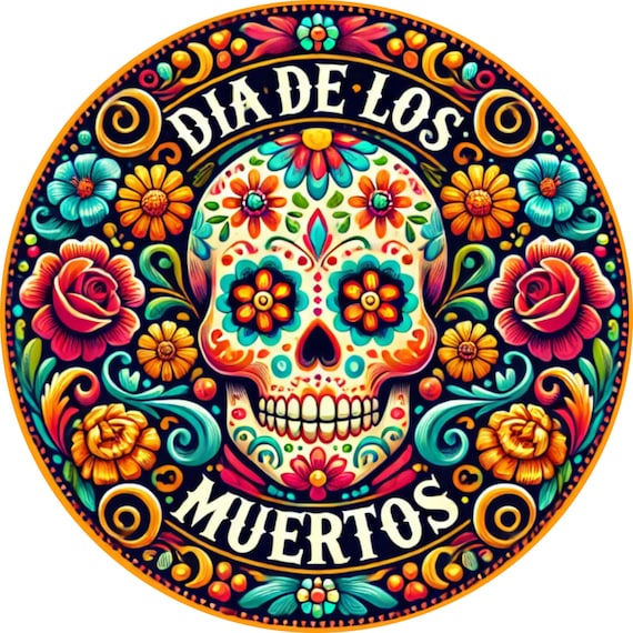 Sugar Skull Wreath Sign: Dia de los Muertos Festive Decor