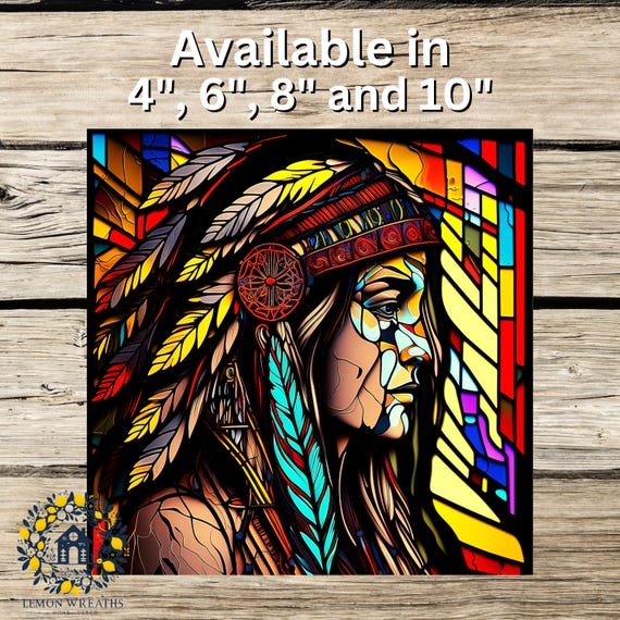 Native American Faux Stained Glass Metal Sign: Wreath Decor