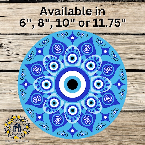 Evil Eye Mandala Wreath Sign: Blue Nazar Protection Art, Boho Spiritual Home Decor