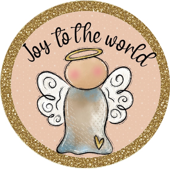 Joy to the World Angel Sign, Christmas Wreath Sign, Gold Glitter Holiday, Christmas Decor, Farmhouse Sign