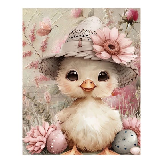 Spring Duckling Wreath Sign: Floral Daisy Hat Cottage Easter Door Decor
