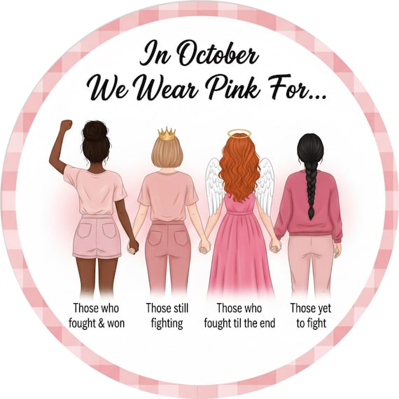 October Pink Wreath Sign: Breast Cancer Support Door Hanger, Survivor Fighter Tribute Decor