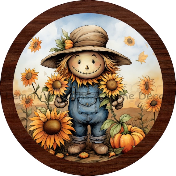 Sunflower Scarecrow Wreath Sign: Rustic Autumn Decor