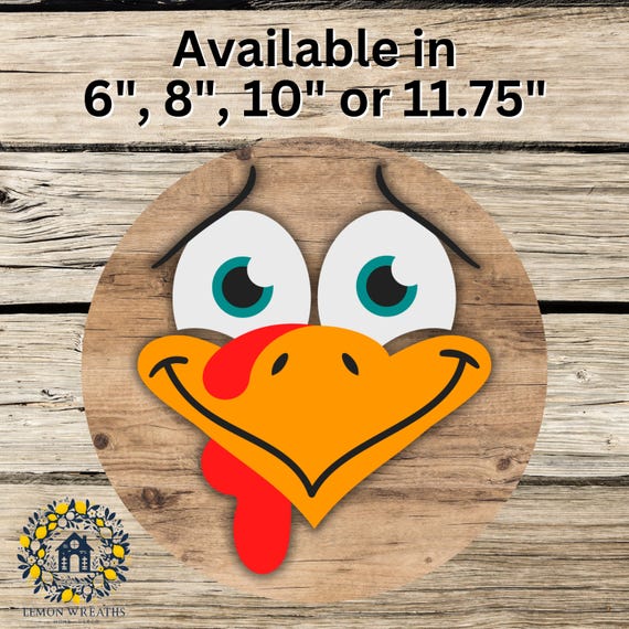 Thanksgiving Turkey Face Wreath Sign: Silly Turkey Character, Rustic Fall Holiday Decor
