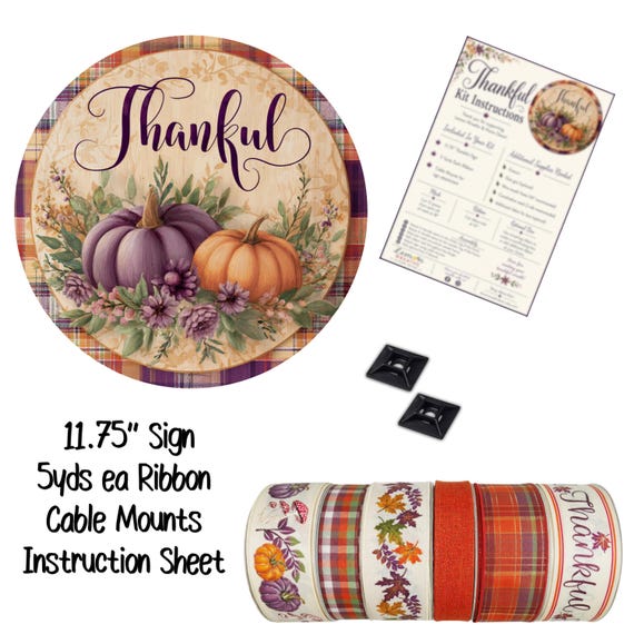 Thankful Fall Wreath Kit, Autumn Wreath Supplies, Thanksgiving Door Decor, Pumpkin Wreath