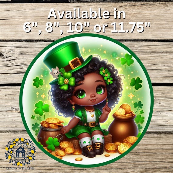 African American Leprechaun Princess Wreath Sign: St. Patrick's Day Decor