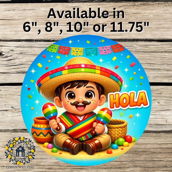 Hola Fiesta Wreath Sign, Cinco De Mayo Door Hanger, Mexican Party Decor