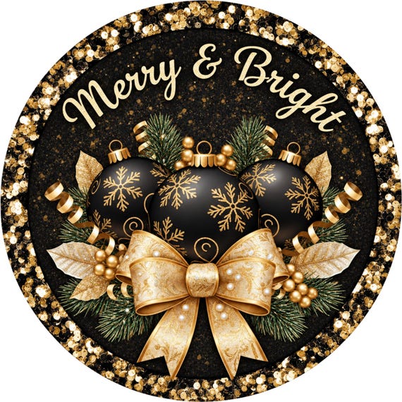 Merry and Bright Wreath Sign, Christmas sign, Round Metal Sign, Holiday decor, Christmas Decor, Sublimation Sign