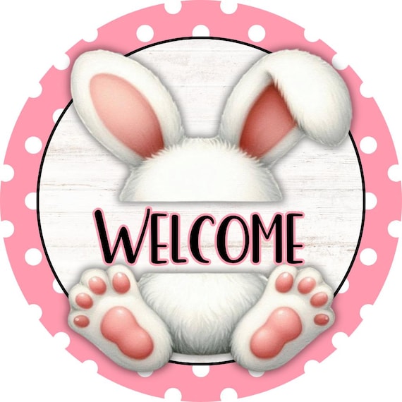 Welcome Bunny Wreath Sign: Easter Spring Door Decor