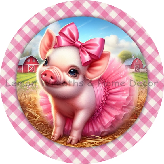 Pig in Tutu Metal Sign: Farmhouse Wreath Decor